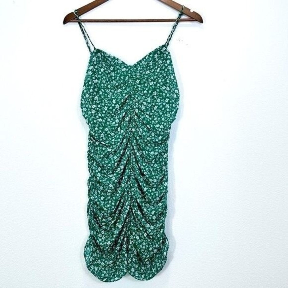 Lulus Bright Green Rouched Mini Dress Spaghetti Straps Bachelorette Party